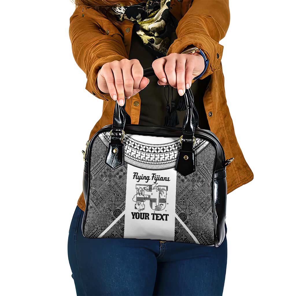 Custom Fiji Tapa Rugby Shoulder Handbag Flying Fijian Black And White Version