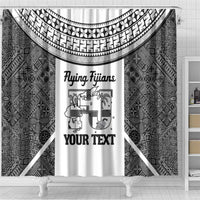 Custom Fiji Tapa Rugby Shower Curtain Flying Fijian Black And White Version