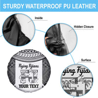 Custom Fiji Tapa Rugby Spare Tire Cover Flying Fijian Black And White Version