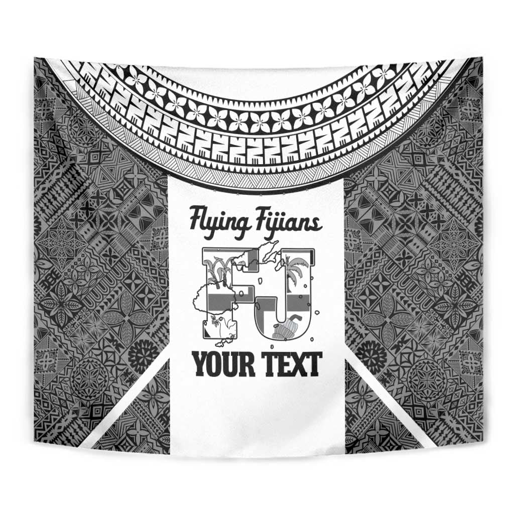 Custom Fiji Tapa Rugby Tapestry Flying Fijian Black And White Version
