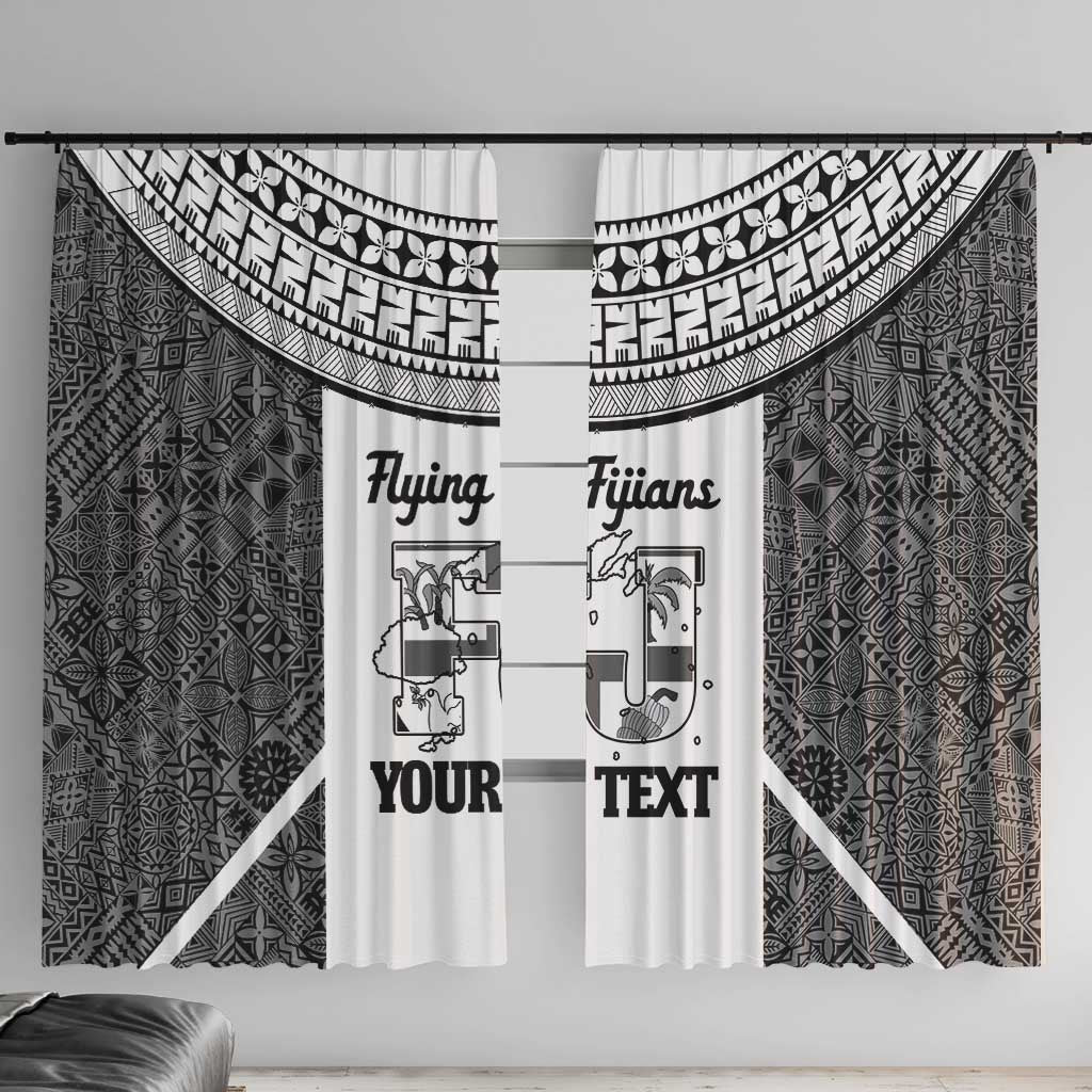 Custom Fiji Tapa Rugby Window Curtain Flying Fijian Black And White Version