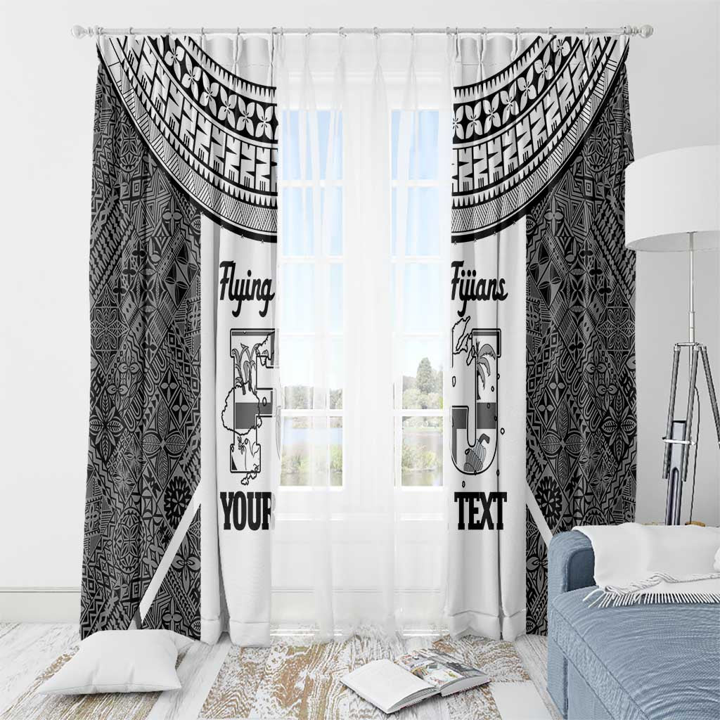 Custom Fiji Tapa Rugby Window Curtain Flying Fijian Black And White Version