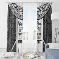 Custom Fiji Tapa Rugby Window Curtain Flying Fijian Black And White Version