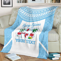 Custom Fiji Tapa Rugby Blanket Flying Fijian Blue And White Version