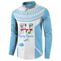 Custom Fiji Tapa Rugby Button Sweatshirt Flying Fijian Blue And White Version