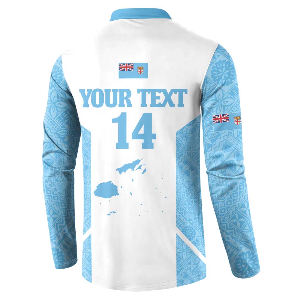 Custom Fiji Tapa Rugby Button Sweatshirt Flying Fijian Blue And White Version