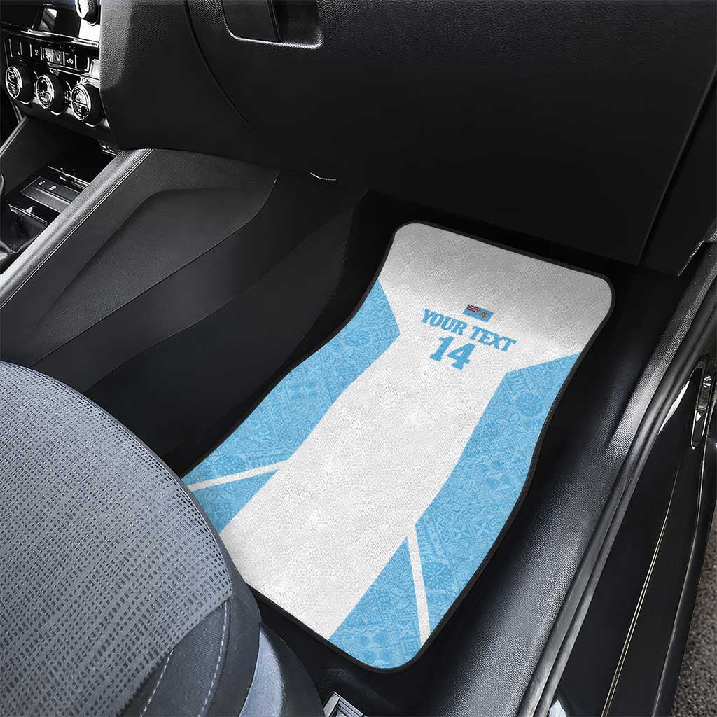 Custom Fiji Tapa Rugby Car Mats Flying Fijian Blue And White Version