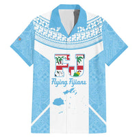 Custom Fiji Tapa Rugby Family Matching Mermaid Dress and Hawaiian Shirt Flying Fijian Blue And White Version