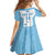 Custom Fiji Tapa Rugby Family Matching Off Shoulder Short Dress and Hawaiian Shirt Flying Fijian Blue And White Version