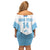Custom Fiji Tapa Rugby Family Matching Off Shoulder Short Dress and Hawaiian Shirt Flying Fijian Blue And White Version
