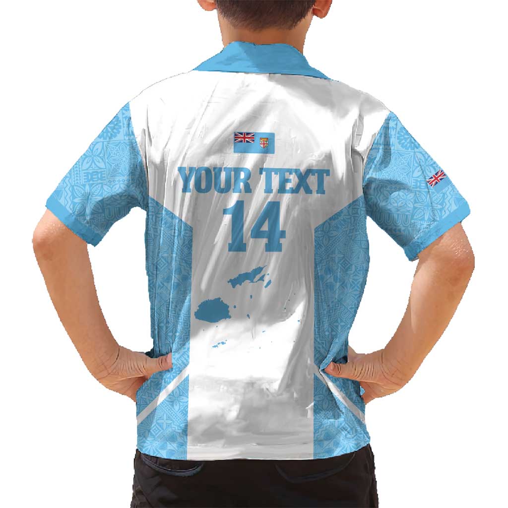 Custom Fiji Tapa Rugby Family Matching Puletasi and Hawaiian Shirt Flying Fijian Blue And White Version