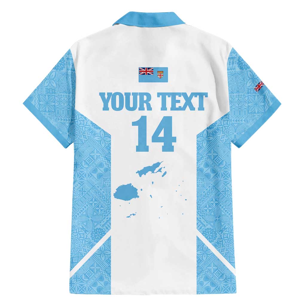 Custom Fiji Tapa Rugby Family Matching Summer Maxi Dress and Hawaiian Shirt Flying Fijian Blue And White Version
