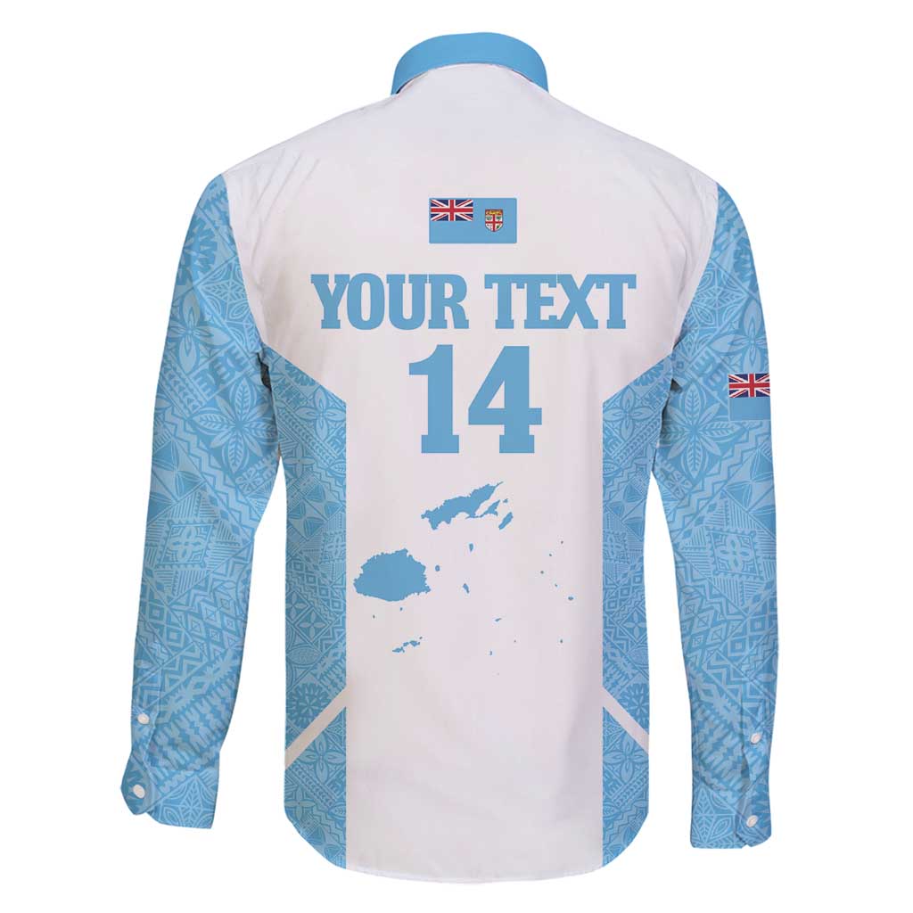 Custom Fiji Tapa Rugby Family Matching Summer Maxi Dress and Hawaiian Shirt Flying Fijian Blue And White Version