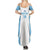 Custom Fiji Tapa Rugby Family Matching Summer Maxi Dress and Hawaiian Shirt Flying Fijian Blue And White Version
