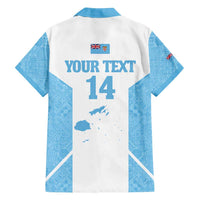 Custom Fiji Tapa Rugby Family Matching Tank Maxi Dress and Hawaiian Shirt Flying Fijian Blue And White Version