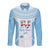 Custom Fiji Tapa Rugby Long Sleeve Button Shirt Flying Fijian Blue And White Version