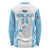 Custom Fiji Tapa Rugby Long Sleeve Shirt Flying Fijian Blue And White Version