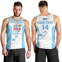 Custom Fiji Tapa Rugby Men Tank Top Flying Fijian Blue And White Version