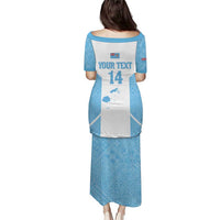 Custom Fiji Tapa Rugby Puletasi Flying Fijian Blue And White Version