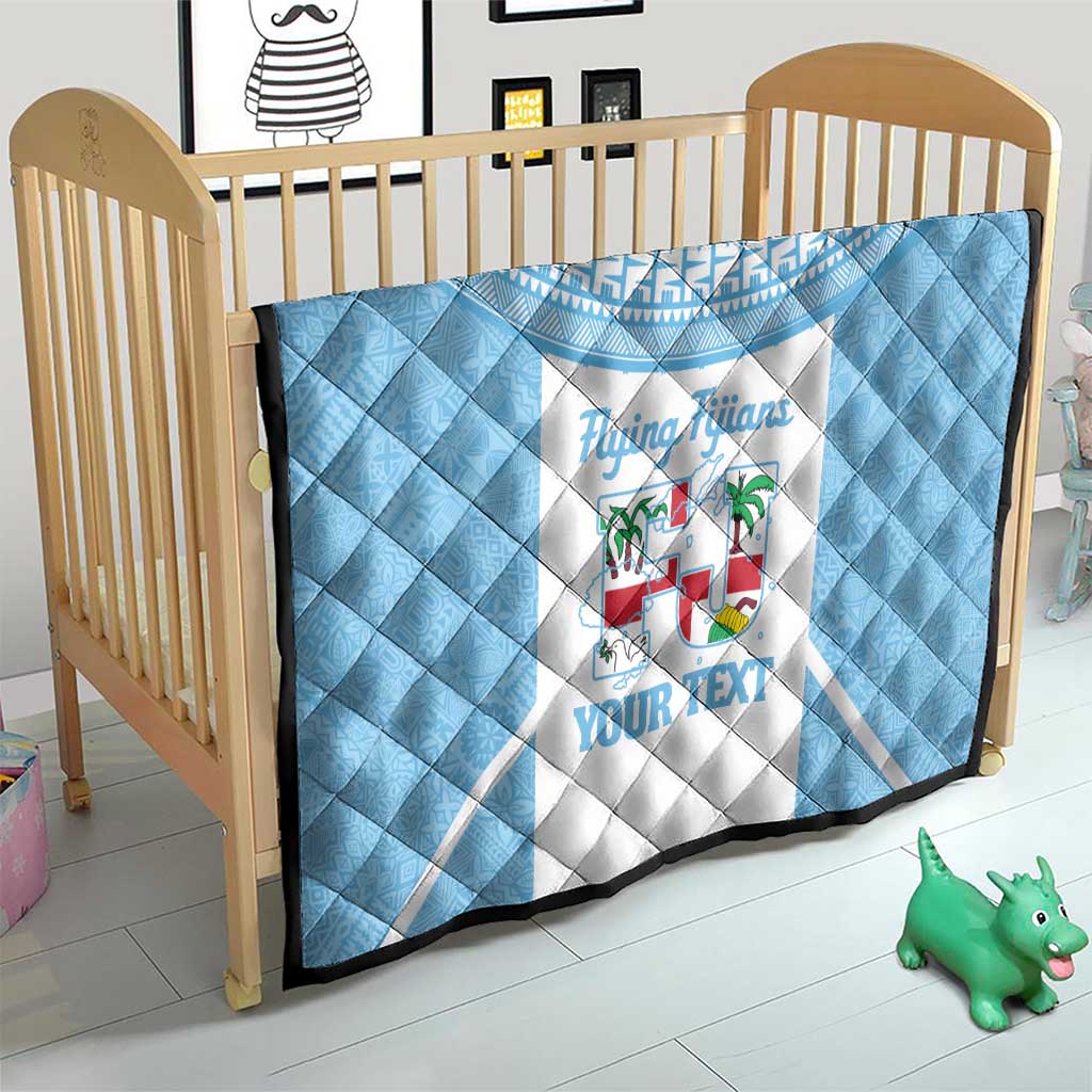 Custom Fiji Tapa Rugby Quilt Flying Fijian Blue And White Version