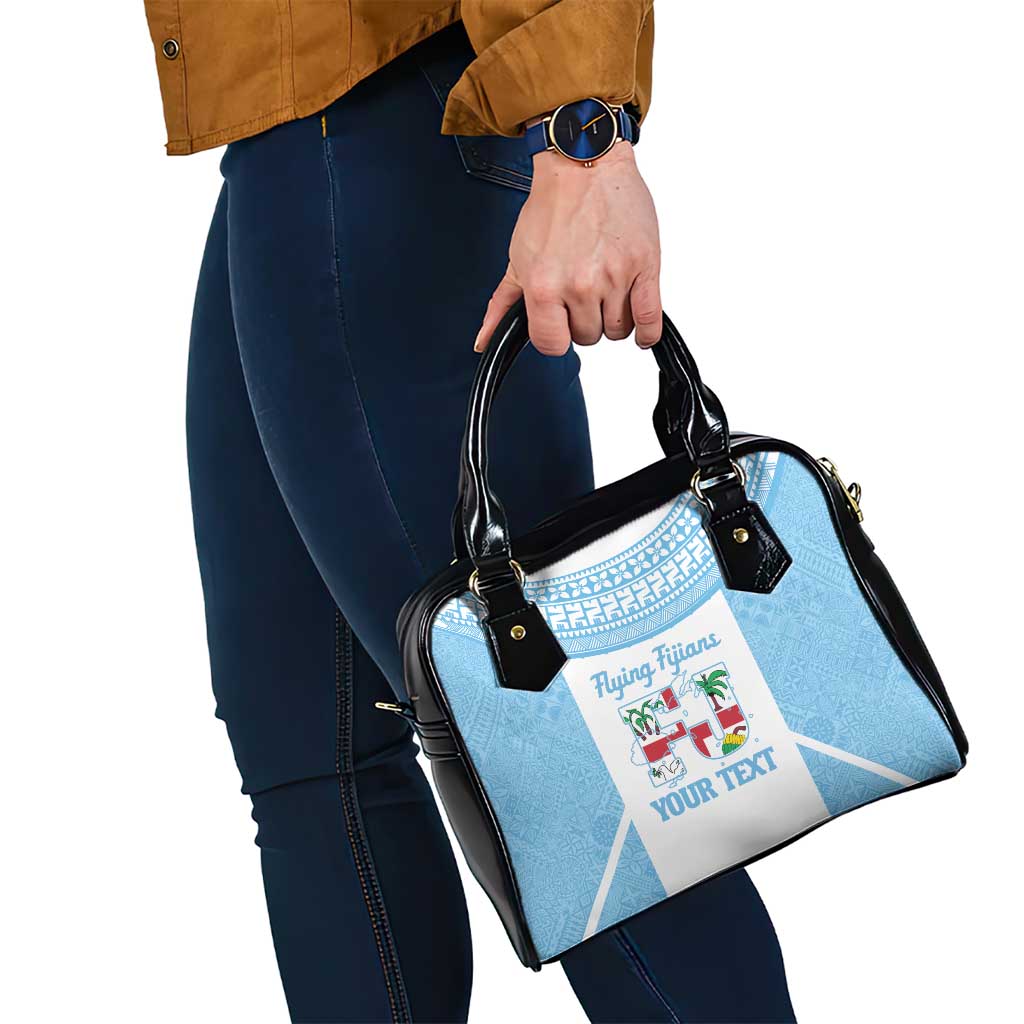 Custom Fiji Tapa Rugby Shoulder Handbag Flying Fijian Blue And White Version