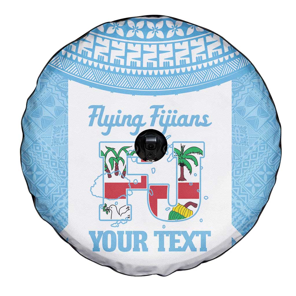 Custom Fiji Tapa Rugby Spare Tire Cover Flying Fijian Blue And White Version