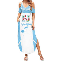Custom Fiji Tapa Rugby Summer Maxi Dress Flying Fijian Blue And White Version