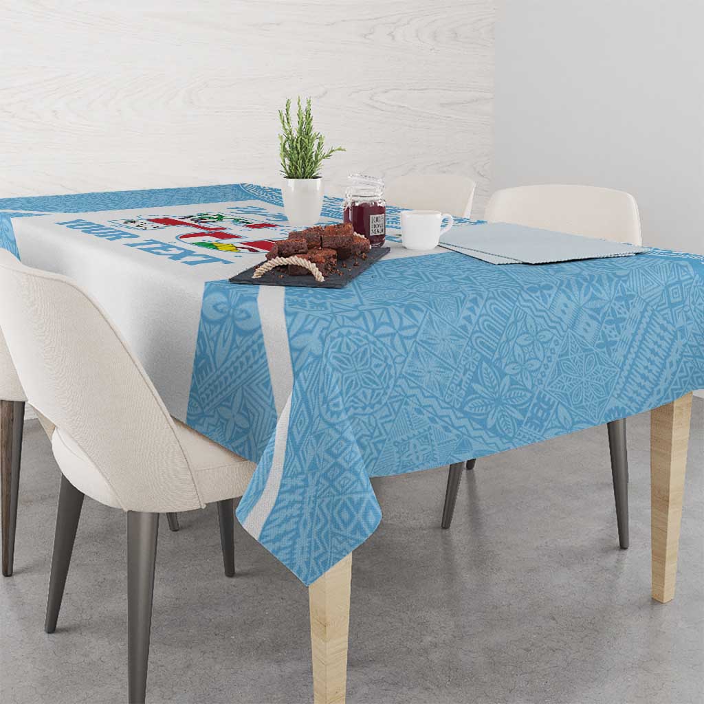 Custom Fiji Tapa Rugby Tablecloth Flying Fijian Blue And White Version
