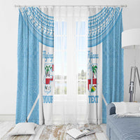 Custom Fiji Tapa Rugby Window Curtain Flying Fijian Blue And White Version