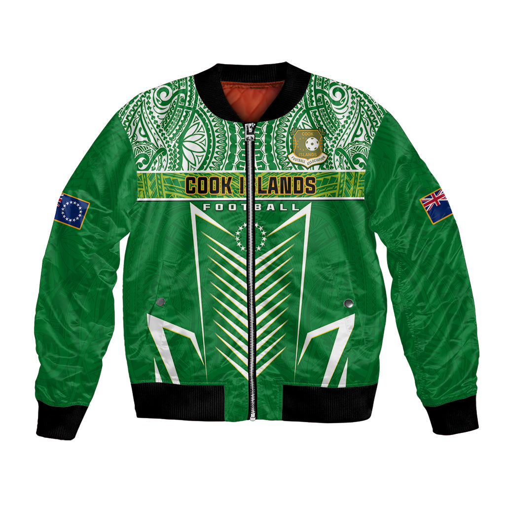 Cook Islands Football Bomber Jacket Go Kuki Airani Polynesian Sporty Style LT14 Unisex Green - Polynesian Pride