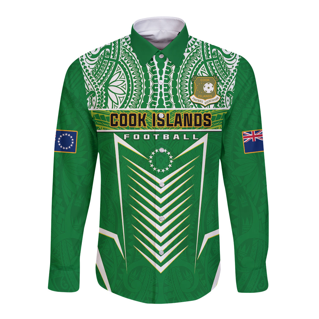 Cook Islands Football Long Sleeve Button Shirt Go Kuki Airani Polynesian Sporty Style LT14 Unisex Green - Polynesian Pride