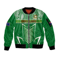 Cook Islands Football Sleeve Zip Bomber Jacket Go Kuki Airani Polynesian Sporty Style LT14 Unisex Green - Polynesian Pride