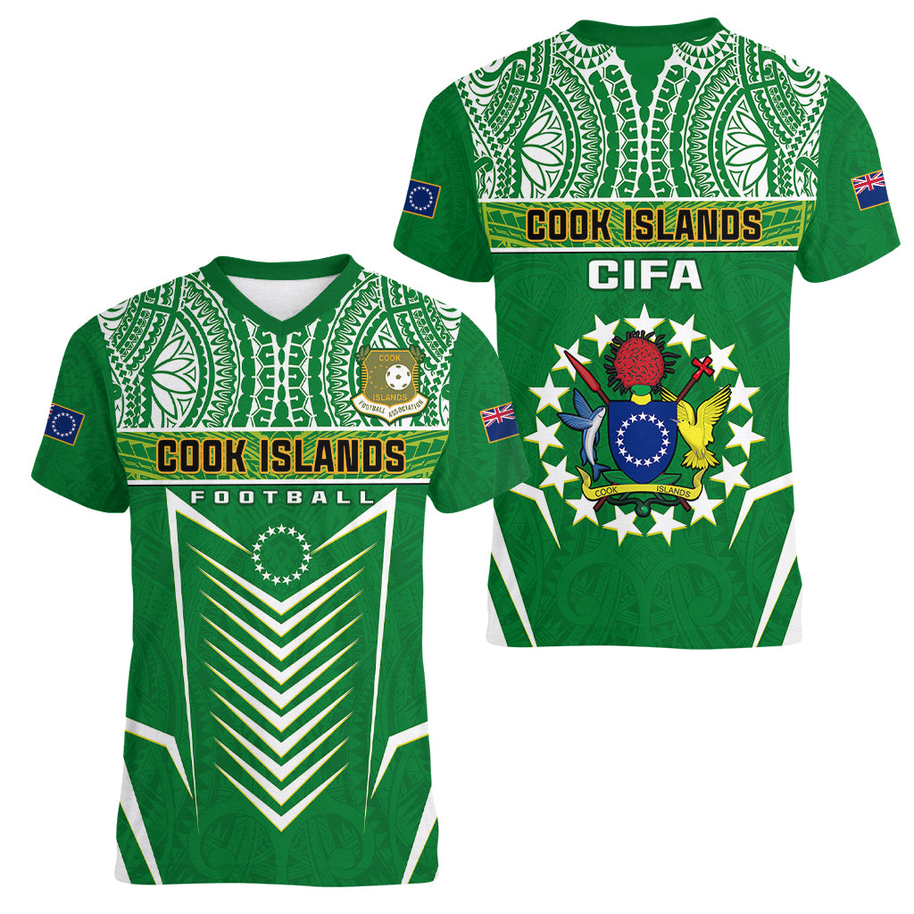 Cook Islands Football Women V Neck T Shirt Go Kuki Airani Polynesian Sporty Style LT14 - Polynesian Pride