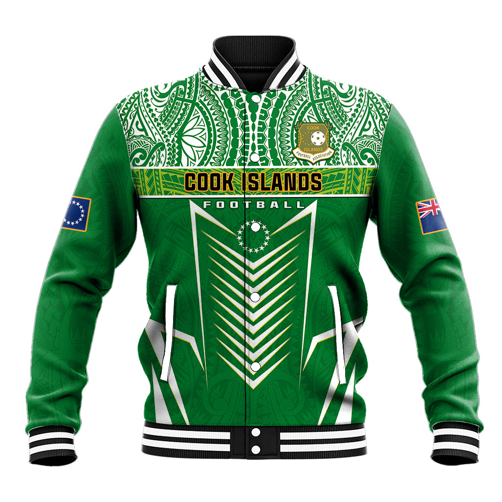 Personalised Cook Islands Football Baseball Jacket Go Kuki Airani Polynesian Sporty Style LT14 Unisex Green - Polynesian Pride