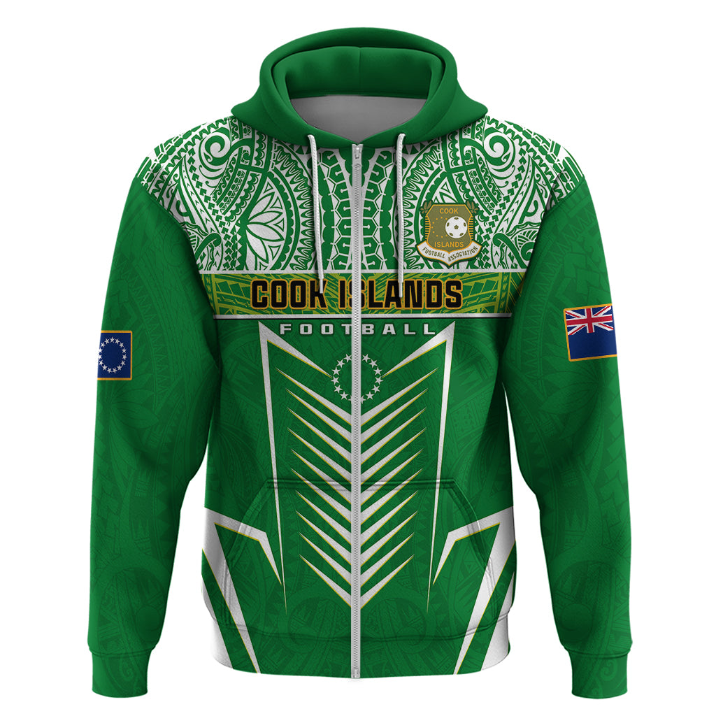 Custom Cook Islands Football Hoodie Go Kuki Airani Polynesian Sporty Style LT14 Zip Hoodie Green - Polynesian Pride