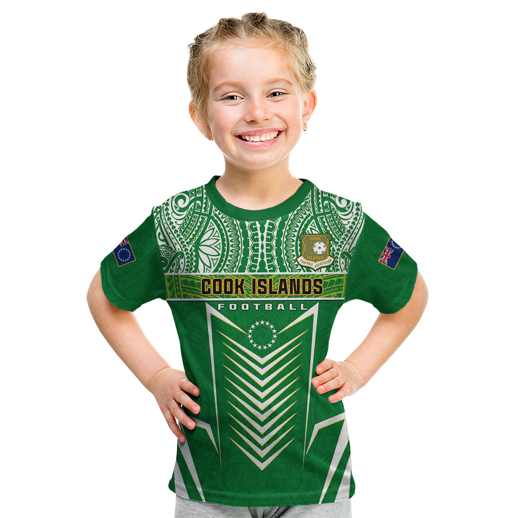 Personalised Cook Islands Football Kid T Shirt Go Kuki Airani Polynesian Sporty Style LT14 Green - Polynesian Pride