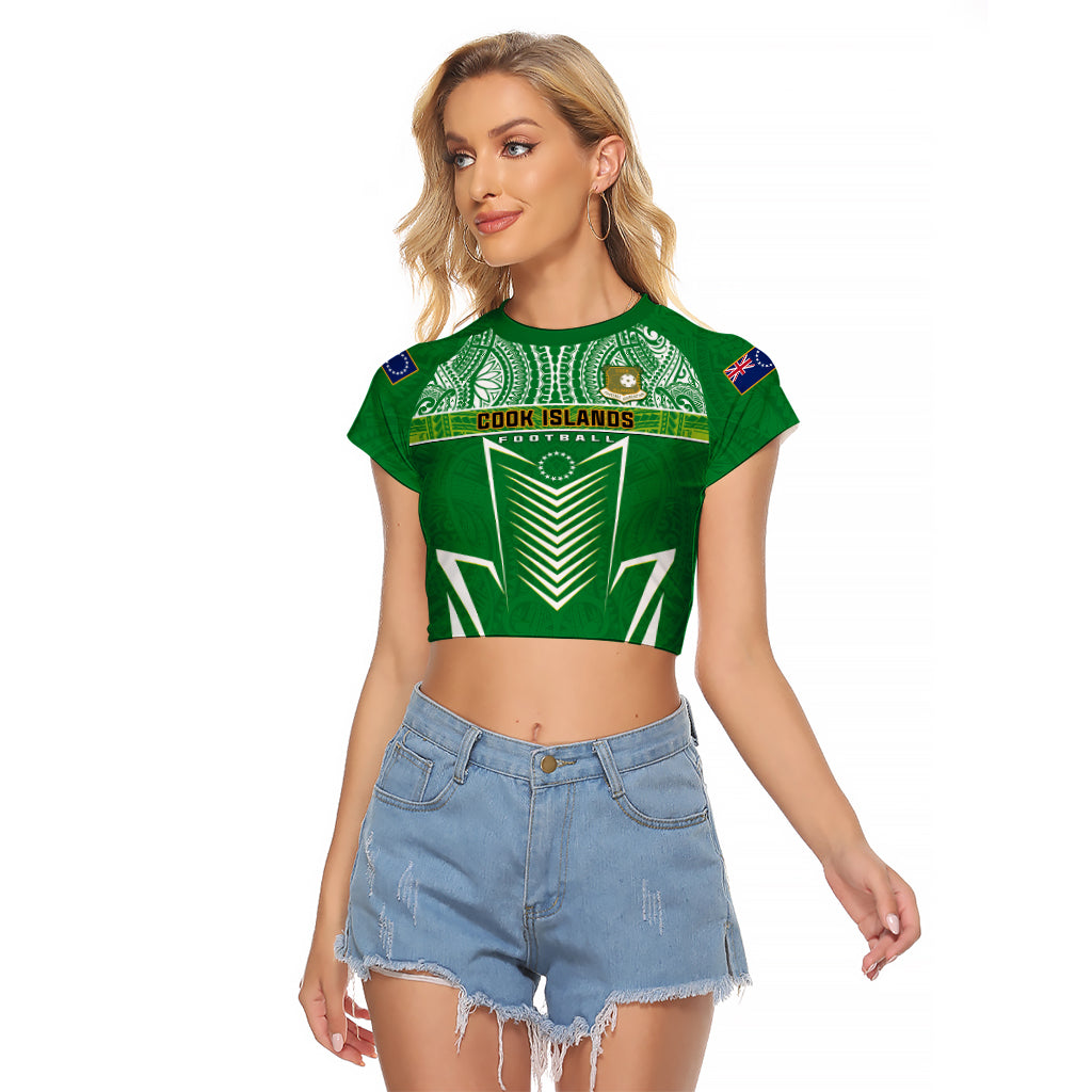 Personalised Cook Islands Football Raglan Cropped T Shirt Go Kuki Airani Polynesian Sporty Style LT14 Female Green - Polynesian Pride