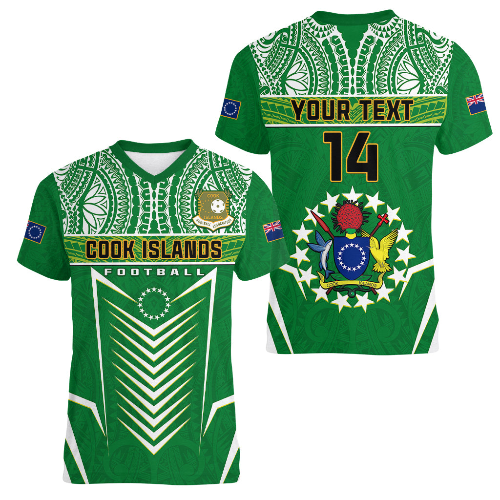 Personalised Cook Islands Football Women V Neck T Shirt Go Kuki Airani Polynesian Sporty Style LT14 - Polynesian Pride