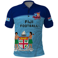 Fiji Football Polo Shirt Fijian Tapa Pattern Sporty Style LT14 Blue - Polynesian Pride