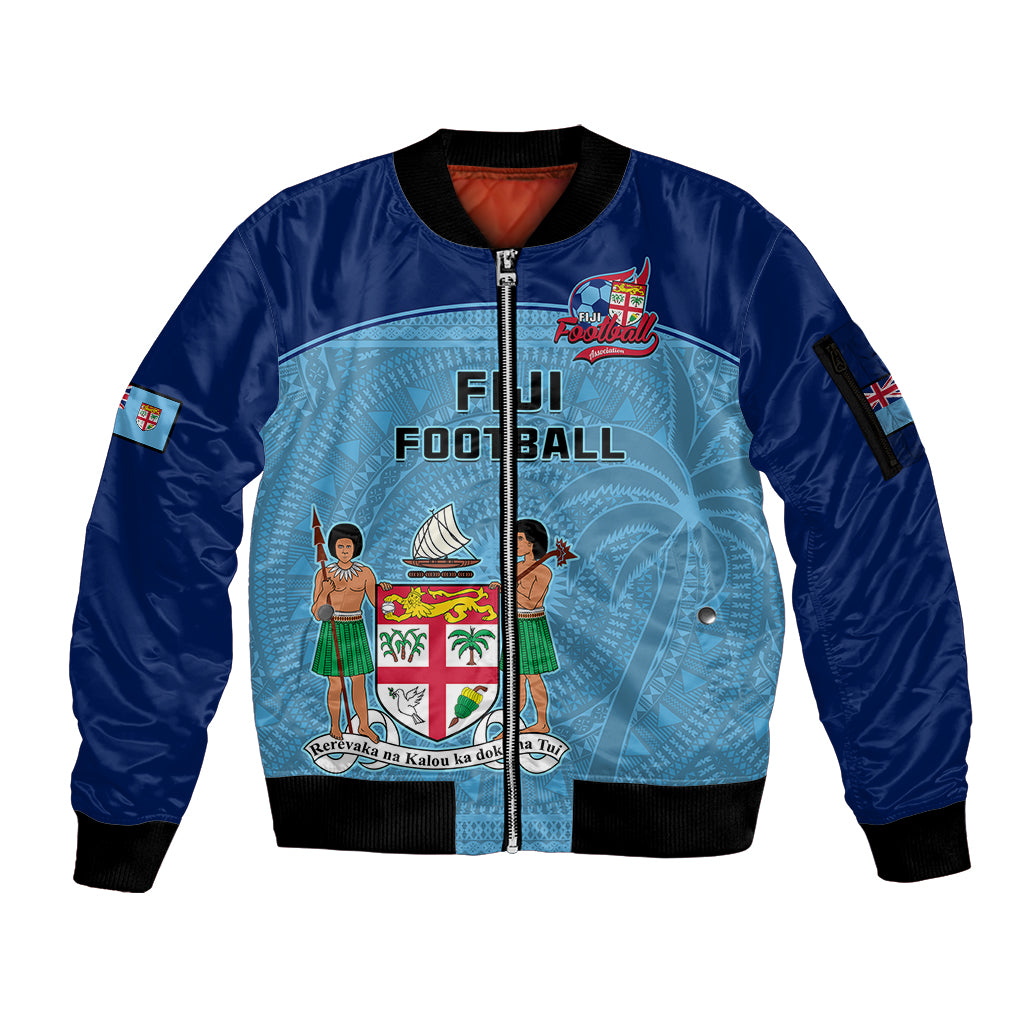 Fiji Football Sleeve Zip Bomber Jacket Fijian Tapa Pattern Sporty Style LT14 Unisex Blue - Polynesian Pride