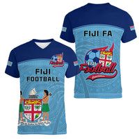 Fiji Football Women V Neck T Shirt Fijian Tapa Pattern Sporty Style LT14 - Polynesian Pride