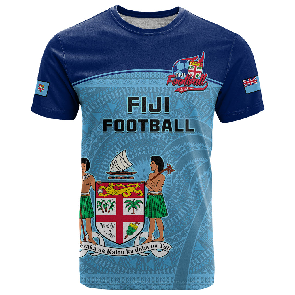 Custom Fiji Football T Shirt Fijian Tapa Pattern Sporty Style LT14 Blue - Polynesian Pride