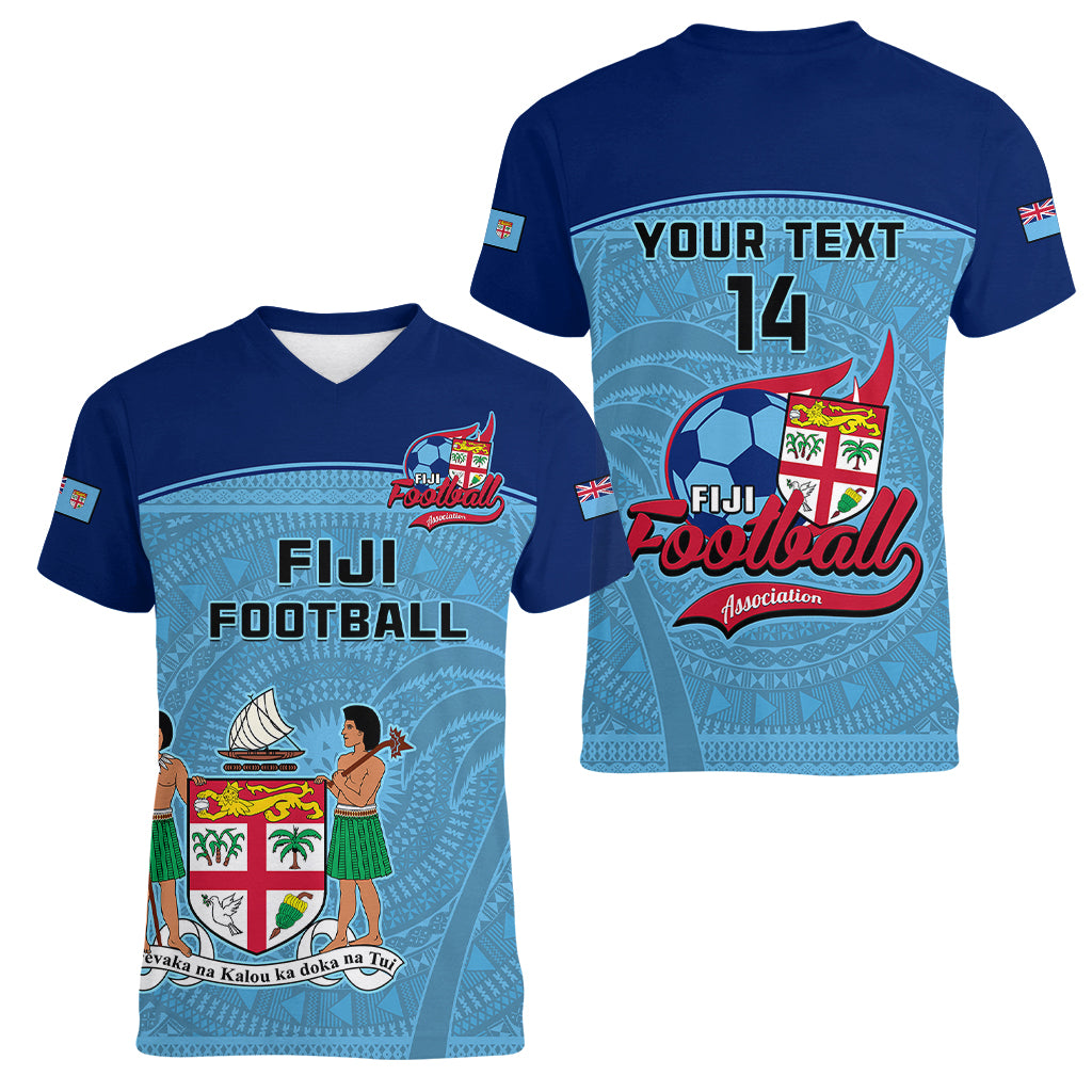 Personalised Fiji Football Women V Neck T Shirt Fijian Tapa Pattern Sporty Style LT14 - Polynesian Pride