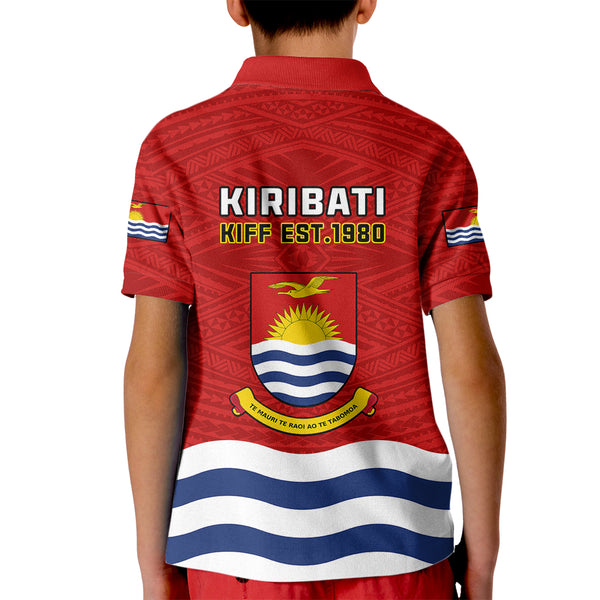 Kiribati Football Kid Polo Shirt Polynesian Pattern Mix Kiribatian Flag