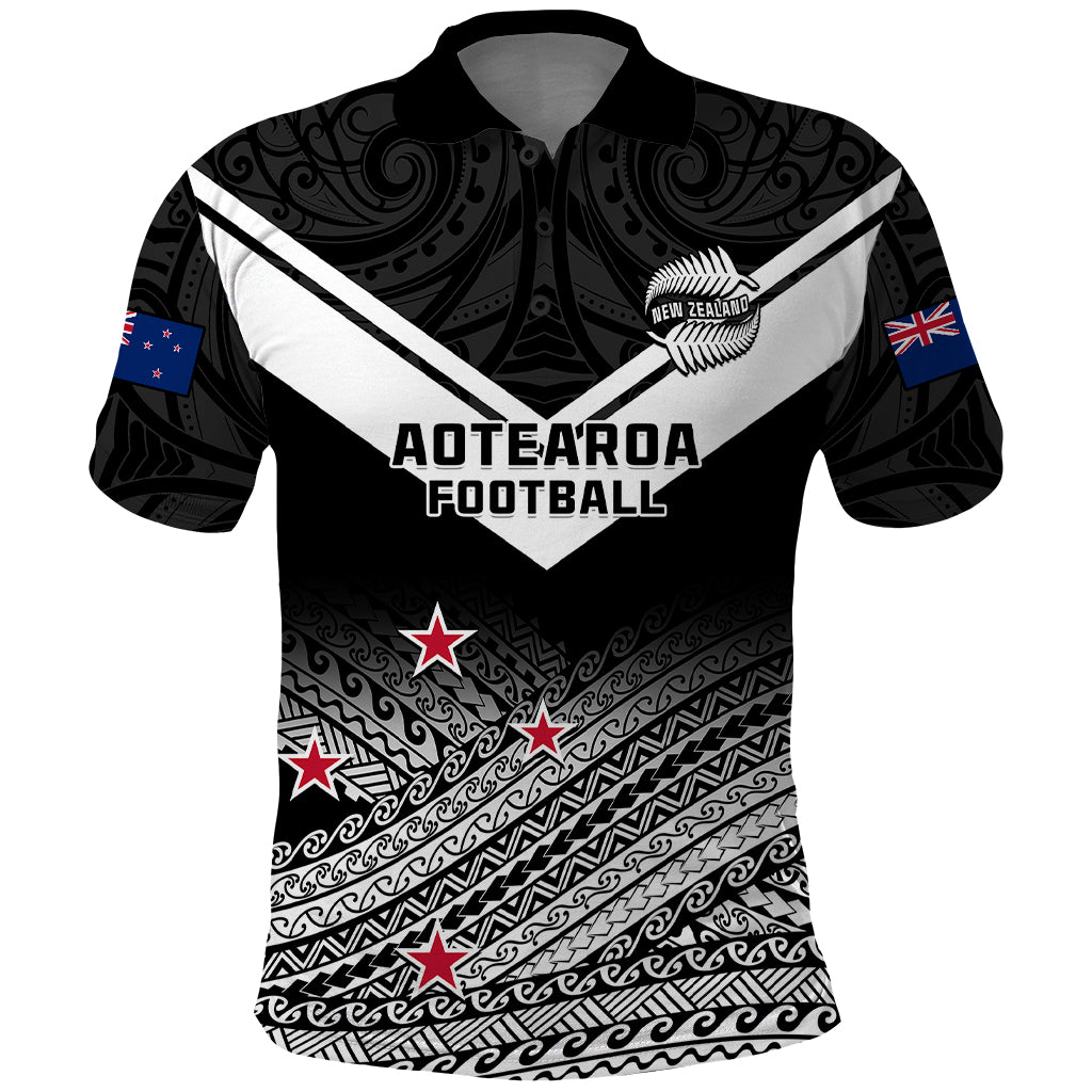 Aotearoa Football Polo Shirt Go New Zealand Maori Fern Pattern LT14 Black - Polynesian Pride