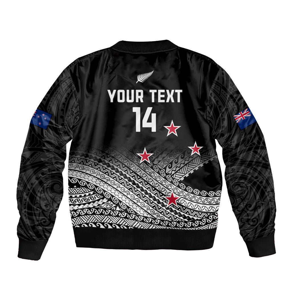 Personalised Aotearoa Football Sleeve Zip Bomber Jacket Go New Zealand Maori Fern Pattern LT14 - Polynesian Pride