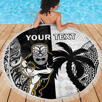 Custom Fiji And New Zealand Rugby Beach Blanket Aotearoa Silver Fern Mix Fijian Tapa Pattern