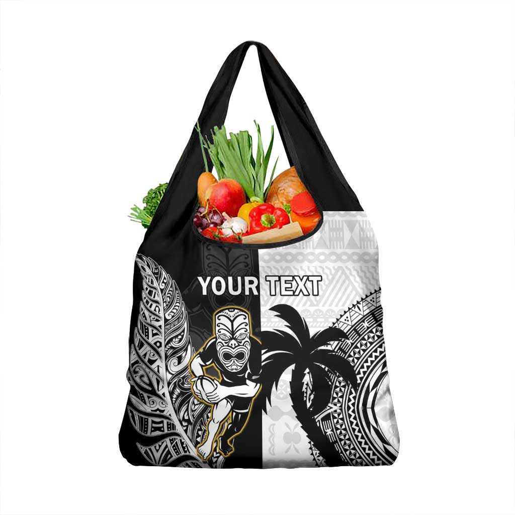 Custom Fiji And New Zealand Rugby Grocery Bag Aotearoa Silver Fern Mix Fijian Tapa Pattern