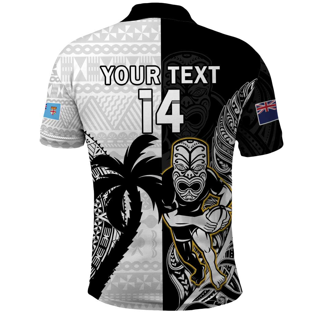 Custom Fiji And New Zealand Rugby Polo Shirt Aotearoa Silver Fern Mix Fijian Tapa Pattern LT14 - Polynesian Pride