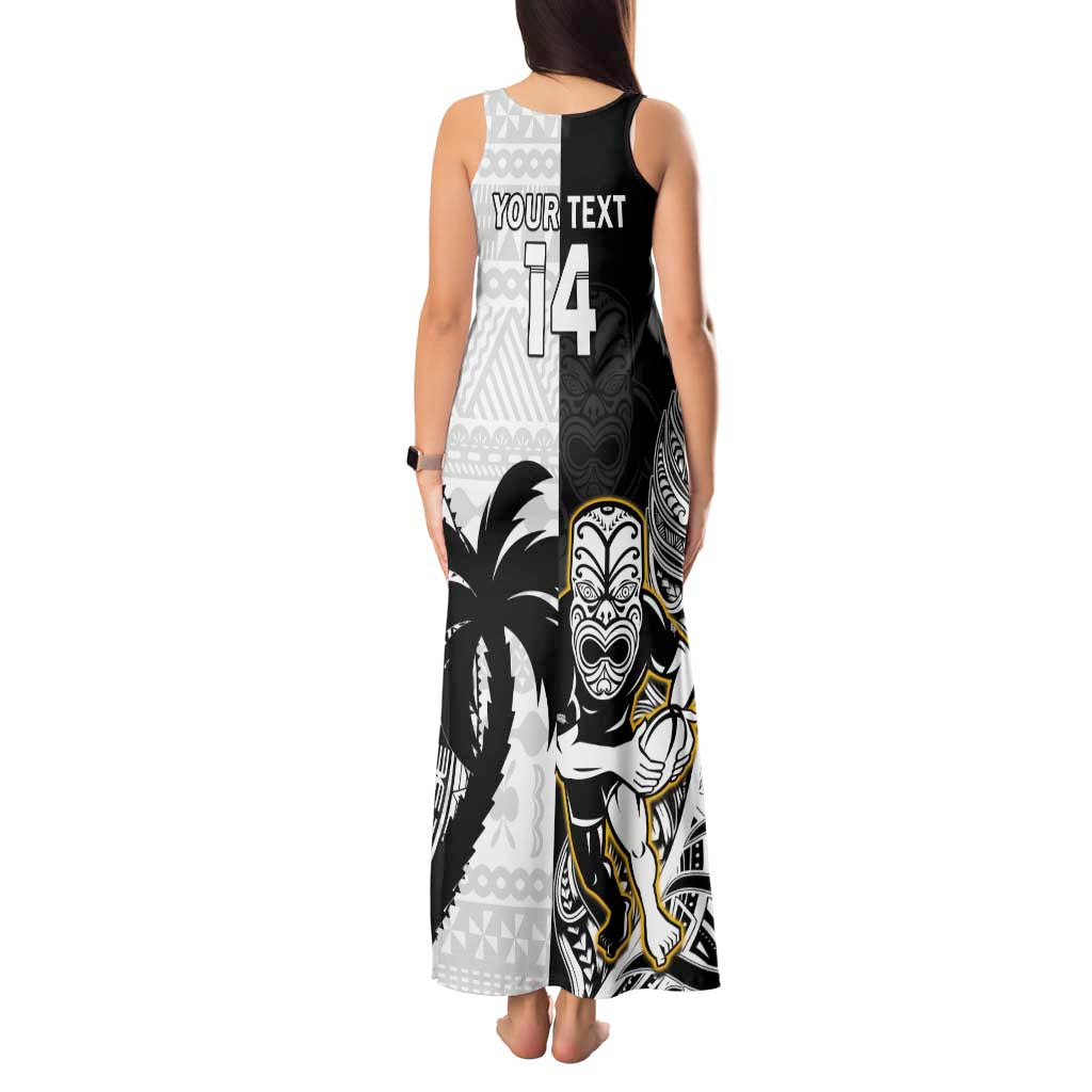 Custom Fiji And New Zealand Rugby Tank Maxi Dress Aotearoa Silver Fern Mix Fijian Tapa Pattern